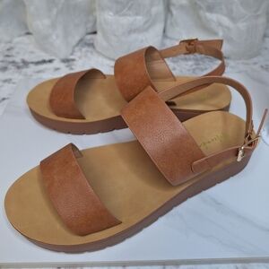 Meraki Tan Double Strap Buckle Sandals Boutique